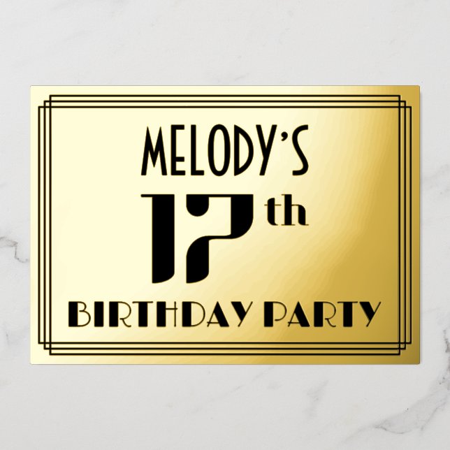 17th Birthday Party: Art Deco Look “17” and Name (Front)