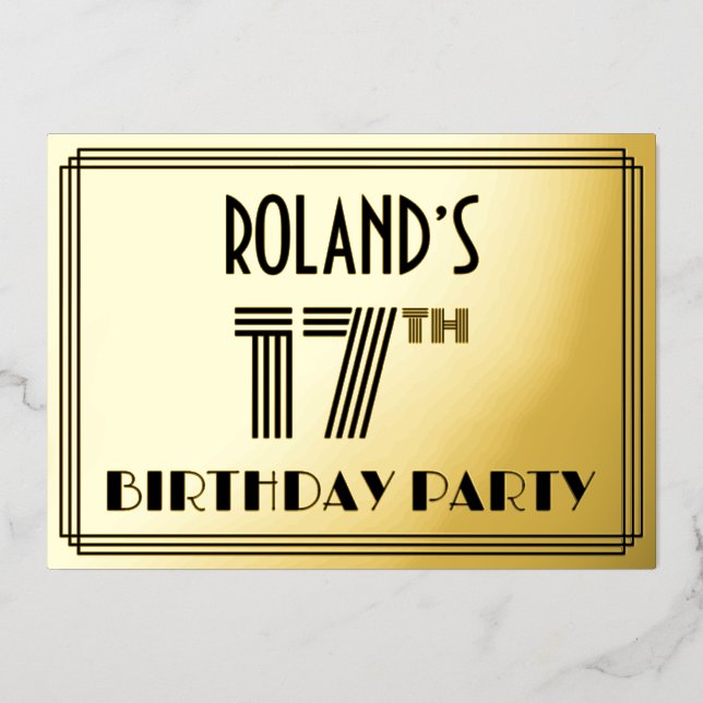 17th Birthday Party — Art Deco Style “17” & Name (Front)