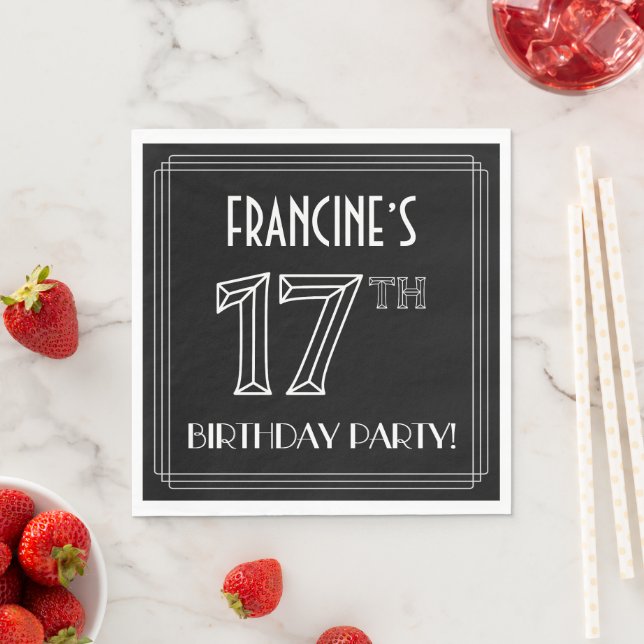 17th Birthday Party: Art Deco Style + Custom Name Napkin (Insitu)