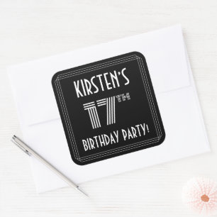 17th Birthday Party: Art Deco Style & Custom Name Square Sticker