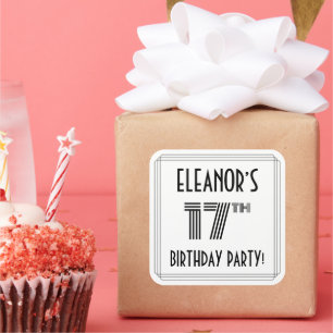 17th Birthday Party: Art Deco Style + Custom Name Square Sticker
