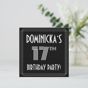 17th Birthday Party: Art Deco Style w/ Custom Name Invitation