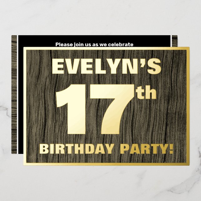 17th Birthday Party: Bold, Faux Wood Grain Pattern (Front/Back)