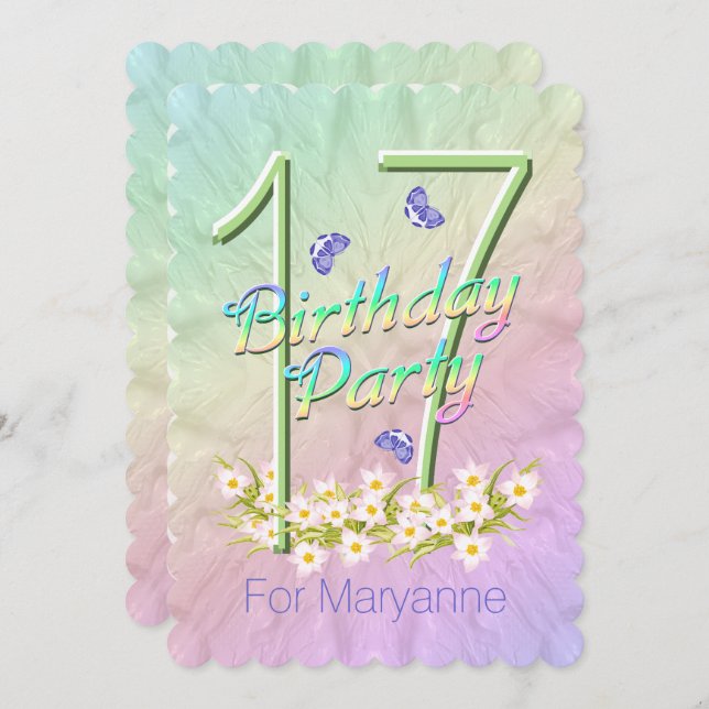 17th Birthday Party Butterfly Garden Invitation (Front/Back)