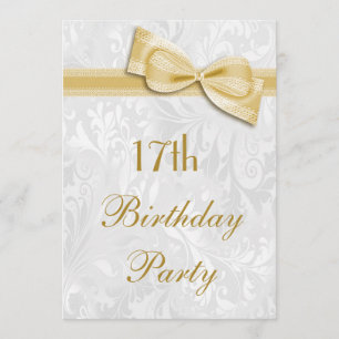 17th Birthday Party Damask and Faux Bow Invitation