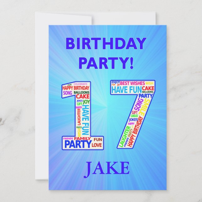 17th Birthday Party Invitation Add a Name (Front)