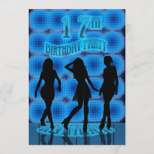 17th Birthday Party Invitation, Blue Neon With Dan Invitation