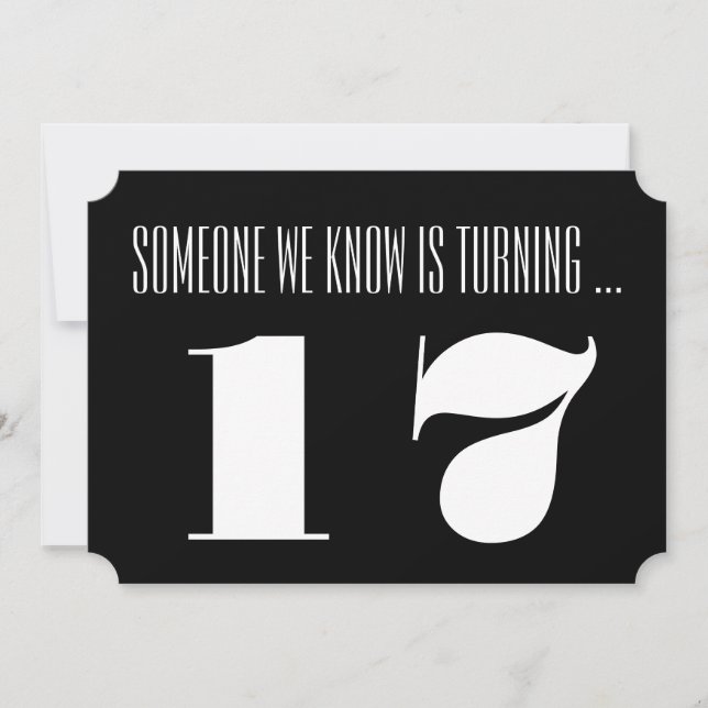 17th Birthday party Invite, black and white. Invitation (Front)