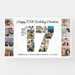 17th Birthday Party Number 17 Photo Collage Banner