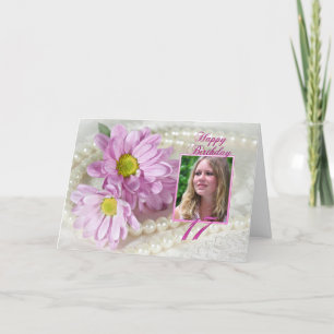 17th birthday photo card with daisies
