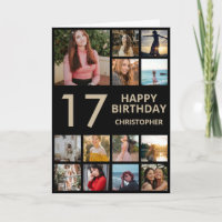 17th Birthday Photo Collage 13 Photos Black & Gold
