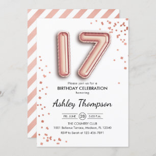 17th Birthday - Rose Gold Balloons Invitation