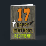 17th Birthday: Spooky Halloween Theme, Custom Name Card<br><div class="desc">The front of this scary and spooky Hallowe'en birthday themed greeting card design features a large number "17" and the message "HAPPY BIRTHDAY, ", plus a custom name. There are also depictions of a ghost and a bat on the front. The inside features a customizable birthday greeting message, or could...</div>