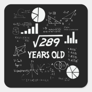 17th Birthday Square Root Math 17 Years Old Bday Square Sticker