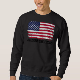 17th Birthday Vintage Usa Flag Awesome Since 2005 Sweatshirt