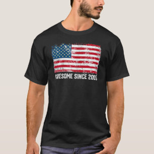 17th Birthday  Vintage Usa Flag  Awesome Since 200 T-Shirt
