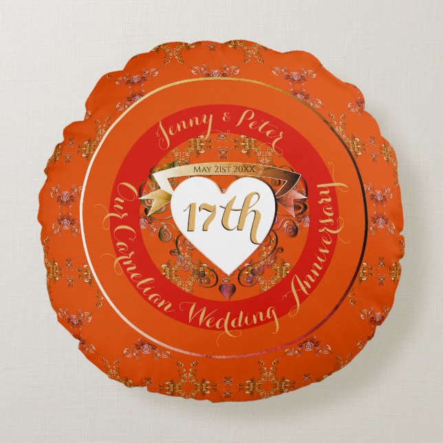 17th Carnelian Colour Wedding Anniversary Round Cushion (Front)