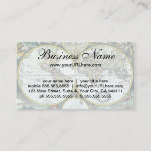 17th Century Antique World Map, Frederick De Wit Business Card