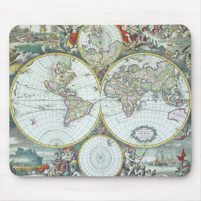 17th Century Antique World Map, Frederick De Wit Mouse Pad (Front)