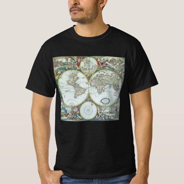 17th Century Antique World Map, Frederick De Wit T-Shirt (Front)