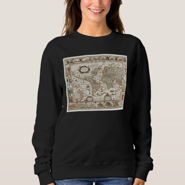 17TH CENTURY ANTIQUE WORLD MAP HISTORY GEOGRAPHY E SWEATSHIRT (Front)