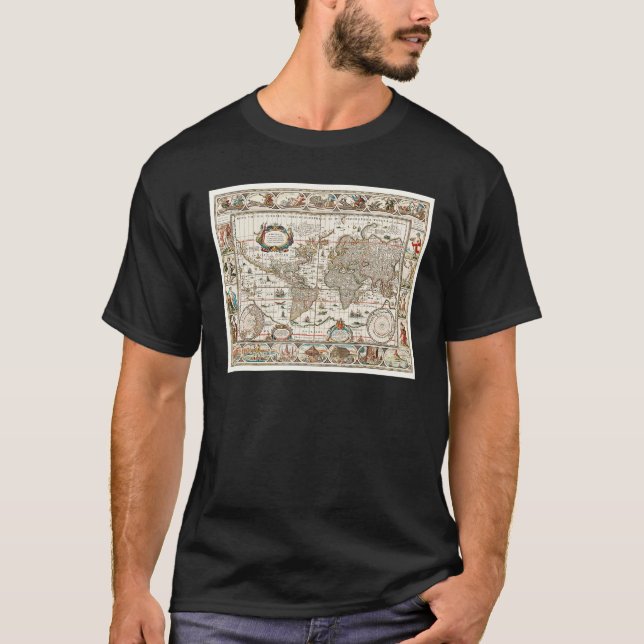 17TH CENTURY ANTIQUE WORLD MAP HISTORY GEOGRAPHY E T-Shirt (Front)
