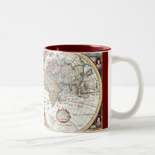 17th Century Dual Hemisphere World Map Two-Tone Coffee Mug