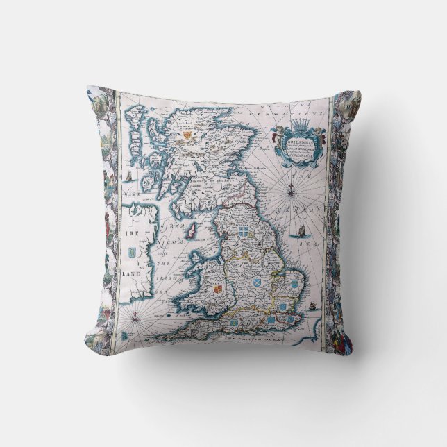 17th Century  Map Of England Cushion (Front)