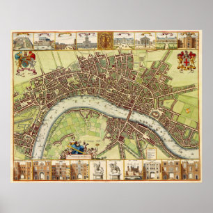 17th Century Map of London England by W. Hollar Poster