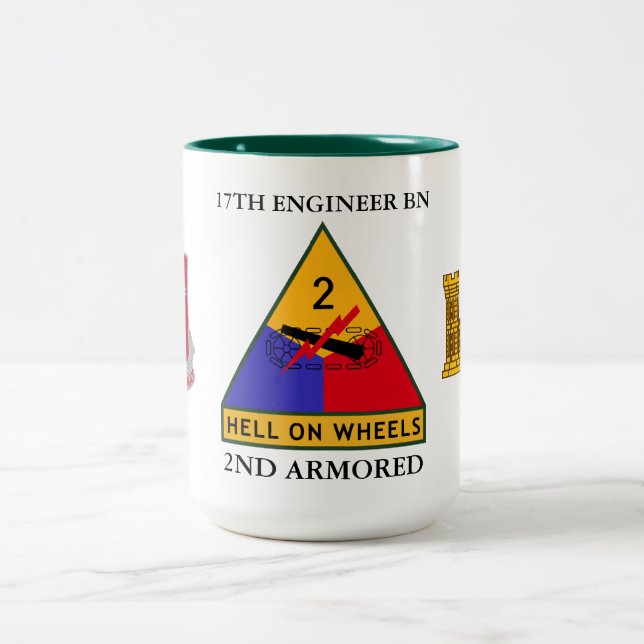 17TH ENGINEER BATTALION 2ND ARMORED  Two-Tone COFFEE MUG (Center)