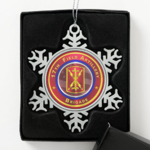 17th Field Artillery Brigade Snowflake Pewter Christmas Ornament