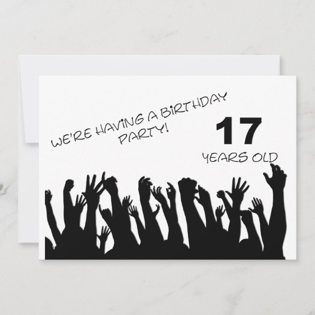 17th party invitation with cheering crowds (Front)