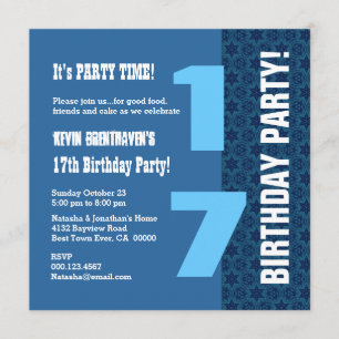 17th TEEN Birthday Modern Navy Blue Stars T7D Invitation