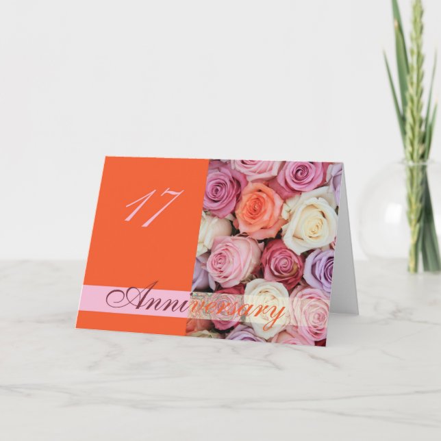 17th Wedding Anniversary Card pastel roses (Front)