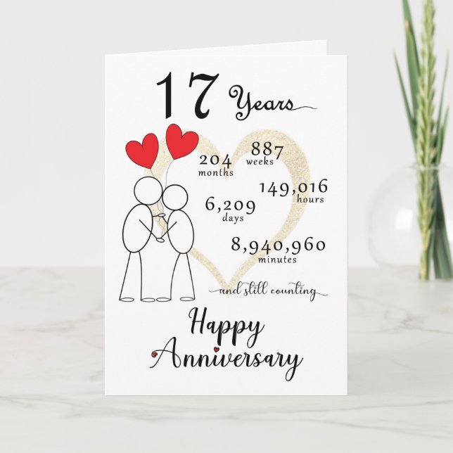17th Wedding Anniversary Card with heart balloons (Front)