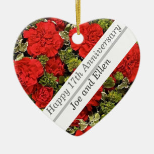 17th Wedding Anniversary, Red Carnations   Ceramic Ornament
