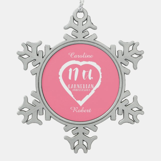 17th Wedding anniversary traditional carnelian Snowflake Pewter Christmas Ornament (Front)