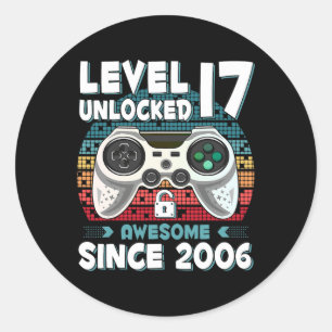 17yr Bday Son Boy Funny Gamer 17th 17 Year Old Bir Classic Round Sticker