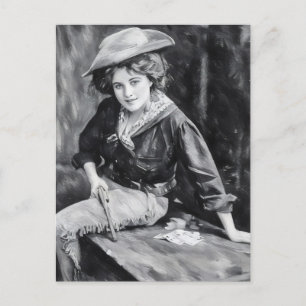 1800s cowgirl with pistol playing cards art