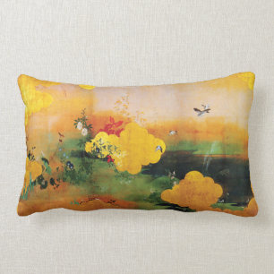 1800s Japanese Birds/Flowers of the Four Seasons Lumbar Cushion