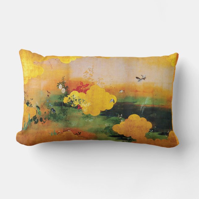 1800s Japanese Birds/Flowers of the Four Seasons Lumbar Cushion (Front)