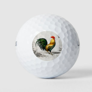 1800's Rooster Chicken Coop Illustration Golf Balls