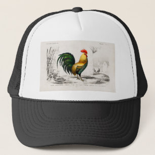 1800's Rooster Chicken Coop Illustration Trucker Hat
