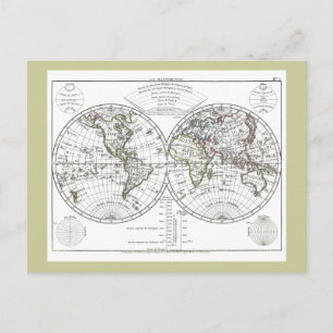 1806 Atlas Map: La Mappemonde by Eustache Hérisson Postcard