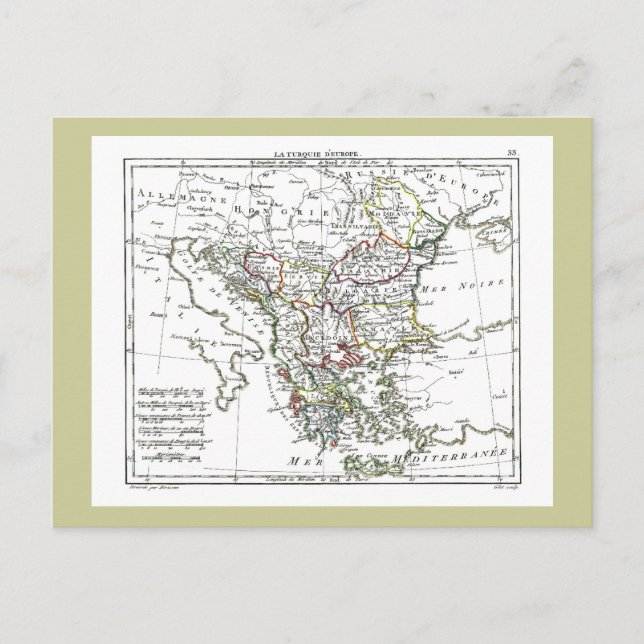 1806 Map - La Turquie d'Europe Postcard (Front)