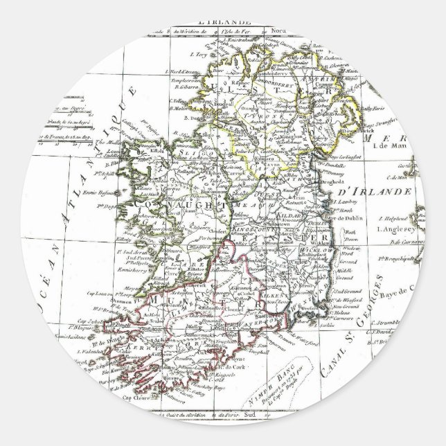 1806 Map - L'Irlande Classic Round Sticker (Front)
