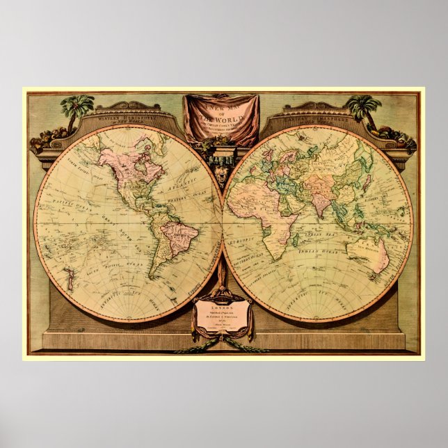 1808 Captain Cook's double-hemisphere World Map Poster (Front)