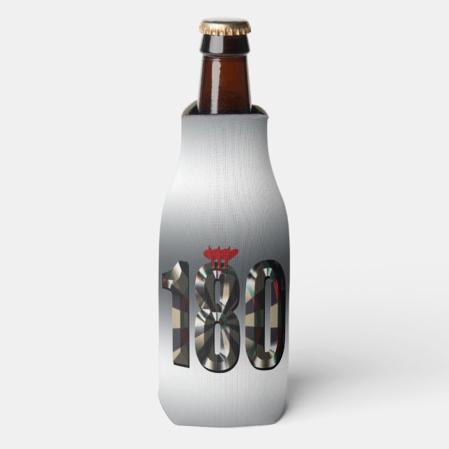 "180 in 3D: The Ultimate Darts Dimension" Bottle Cooler (Bottle Front)