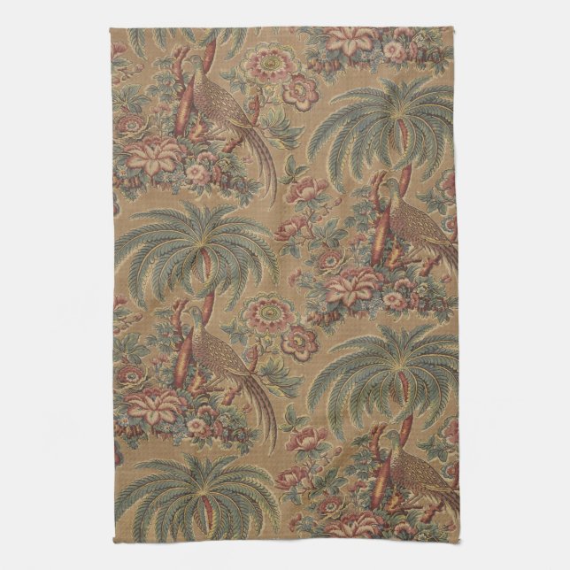 1815 Vintage Bird Tree Floral Pattern Tea Towel (Vertical)