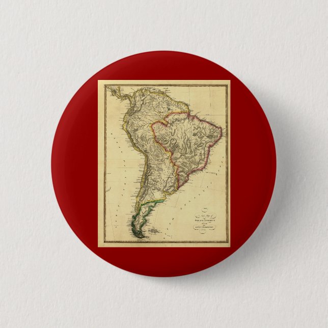 1817 Map of South America 6 Cm Round Badge (Front)